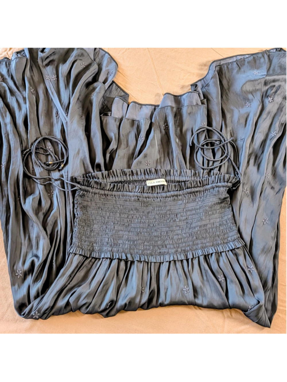 Ulla Johnson Strapless High Low Dress Skirt Black Smocked Embroidered Size 6 - Picture 11 of 13